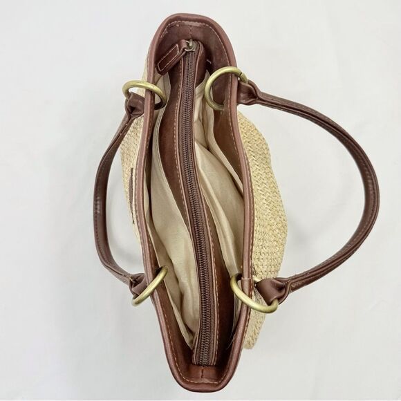 Connections Cream Woven Brown Faux Leather Two Piece Coastal Wallet Handbag Set - Picture 7 of 16